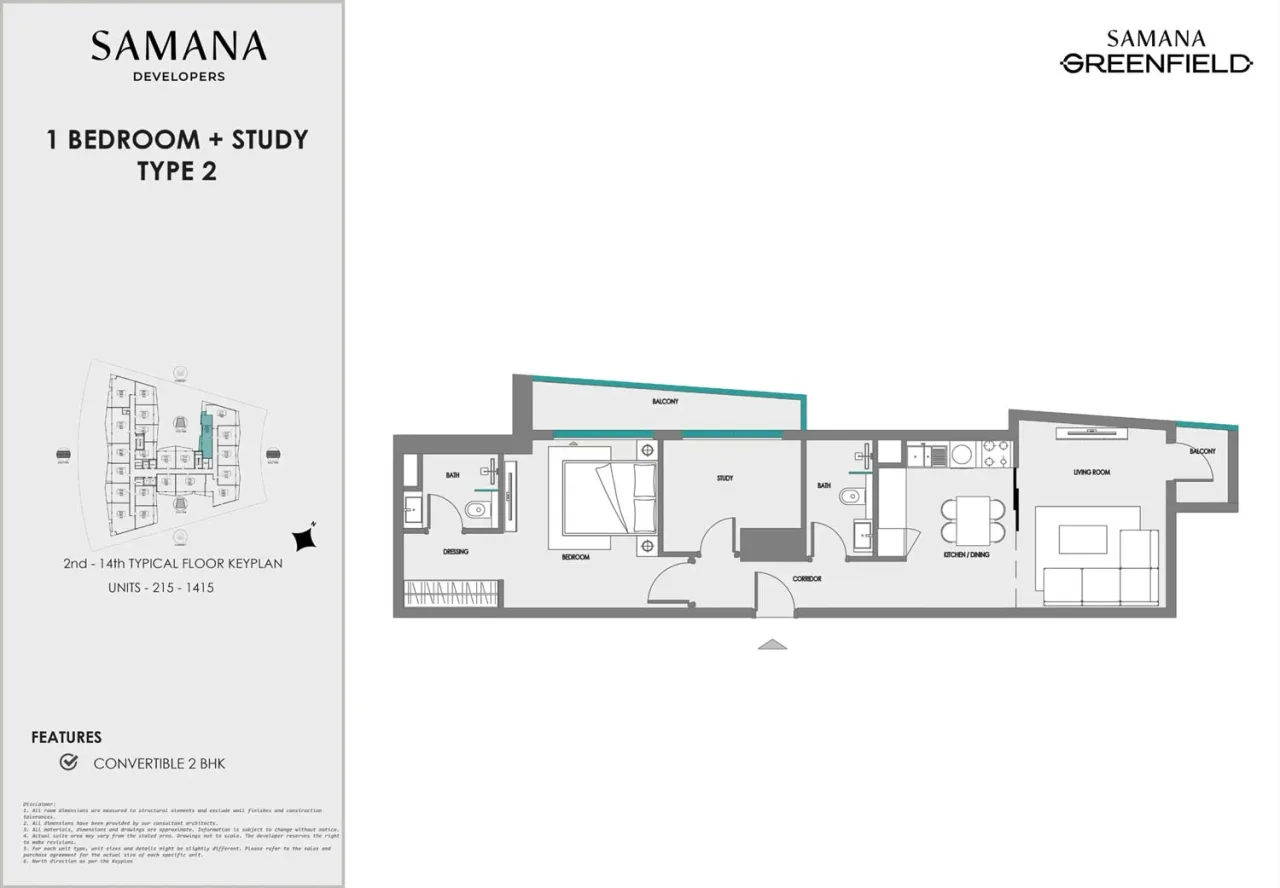 1 Bedroom 1 Bedroom + Study Type 2 plan