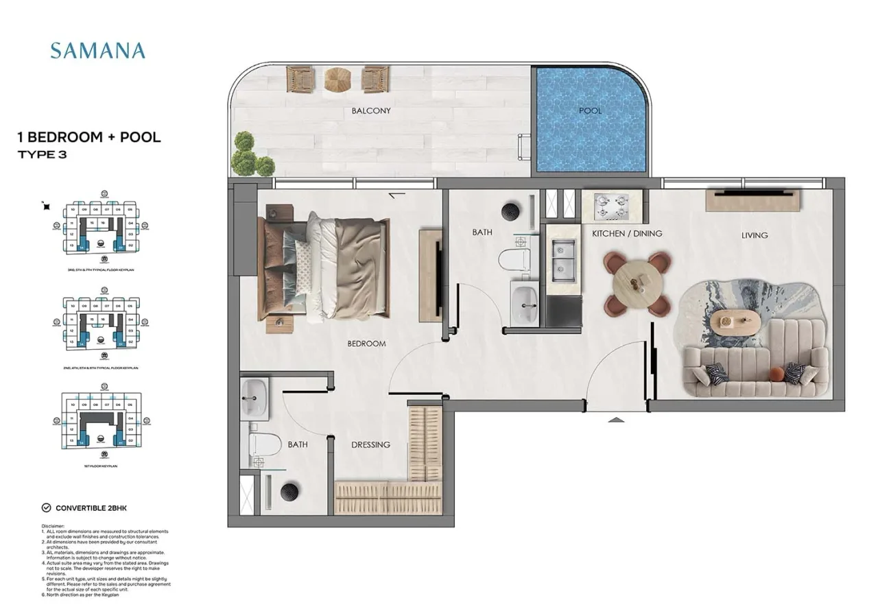 1 Bedroom 1 Bedroom + Pool Type 3 plan